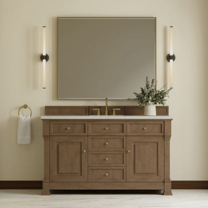 Renovate for Less Atlanta Brookfield 60" Single Vanity, Pecan, w/ 3 CM Siberian Silestone Top w/FreePower Wireless Charger