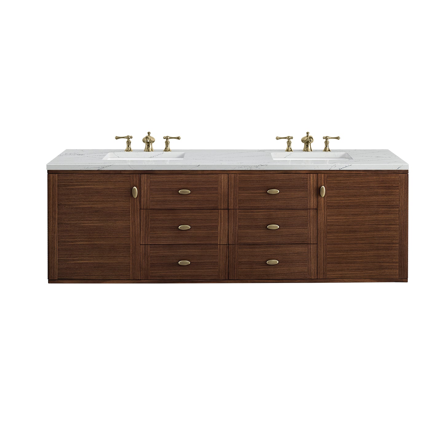 Renovate for Less Atlanta Amberly 72" Double Vanity, Mid-Century Walnut w/ 3 CM Ethereal Noctis Top w/FreePower Wireless Charger