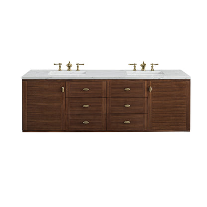 Renovate for Less Atlanta Amberly 72" Double Vanity, Mid-Century Walnut w/ 3 CM Ethereal Noctis Top w/FreePower Wireless Charger