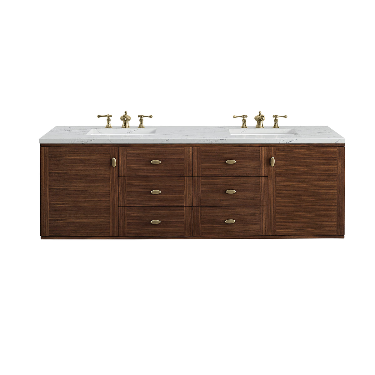 Renovate for Less Atlanta Amberly 72" Double Vanity, Mid-Century Walnut w/ 3 CM Ethereal Noctis Top w/FreePower Wireless Charger