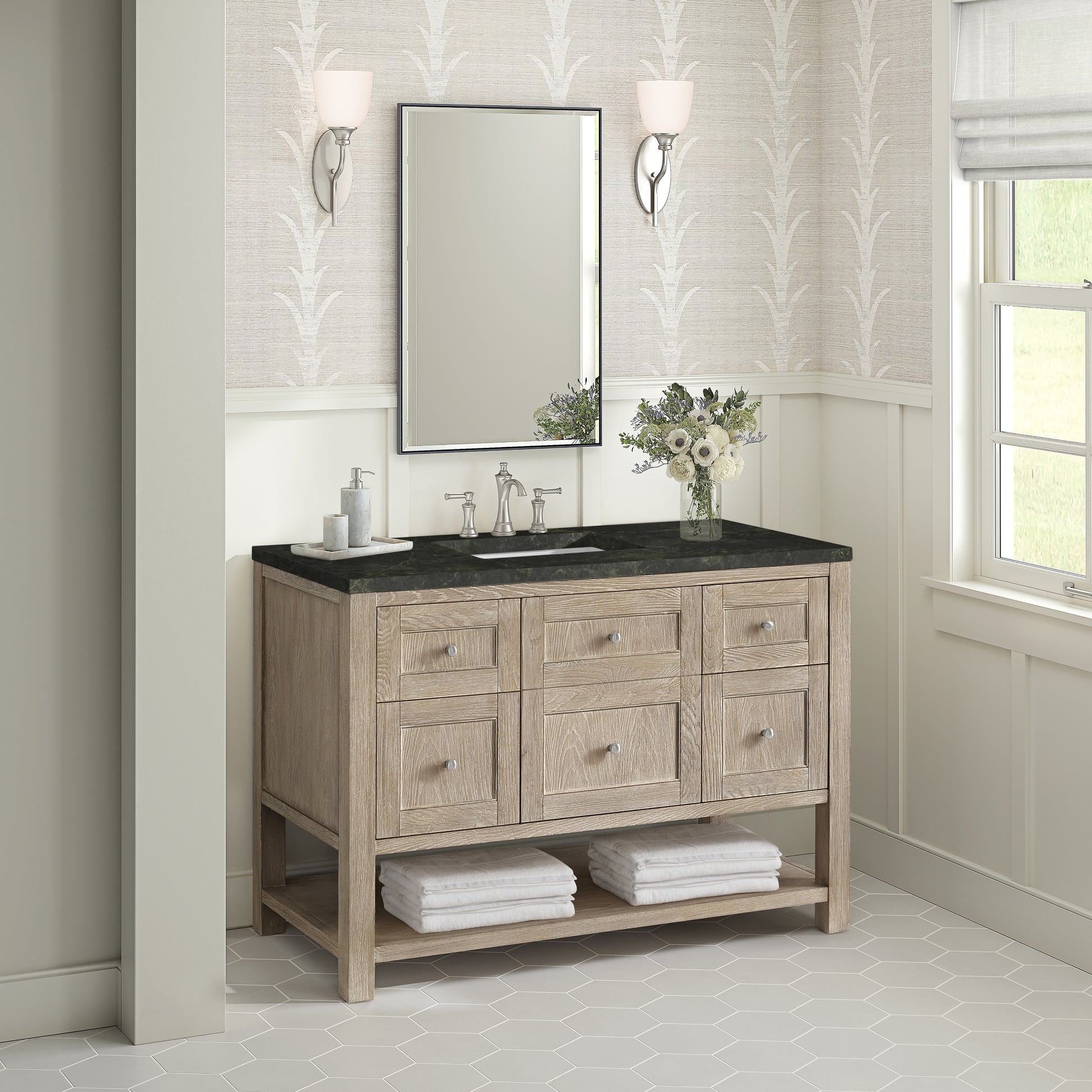 Renovate for Less Atlanta Breckenridge 48" Single Vanity, Whitewashed Oak, w/ 3 CM Phantome Eclos Top