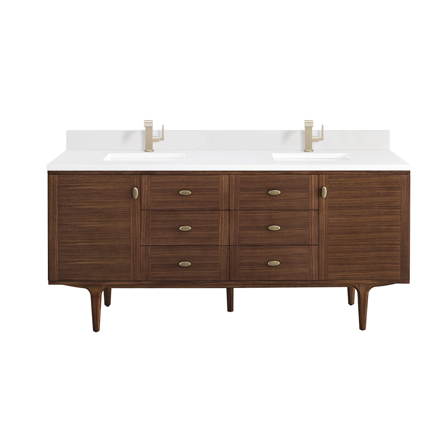 Renovate for Less Atlanta Amberly 72" Double Vanity, Mid-Century Walnut w/ Single Hole 3 CM White Zeus Top & Backsplash