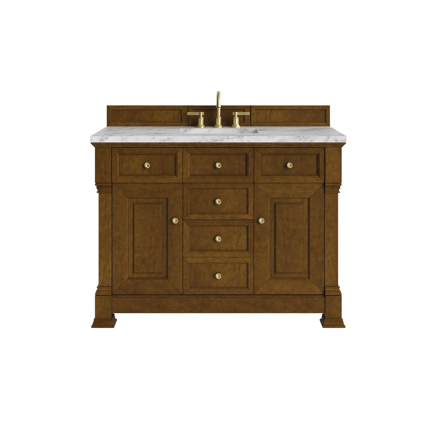 Renovate for Less Atlanta Brookfield 48" Single Vanity, Honey Oak w/3 CM Carrara White Marble Top