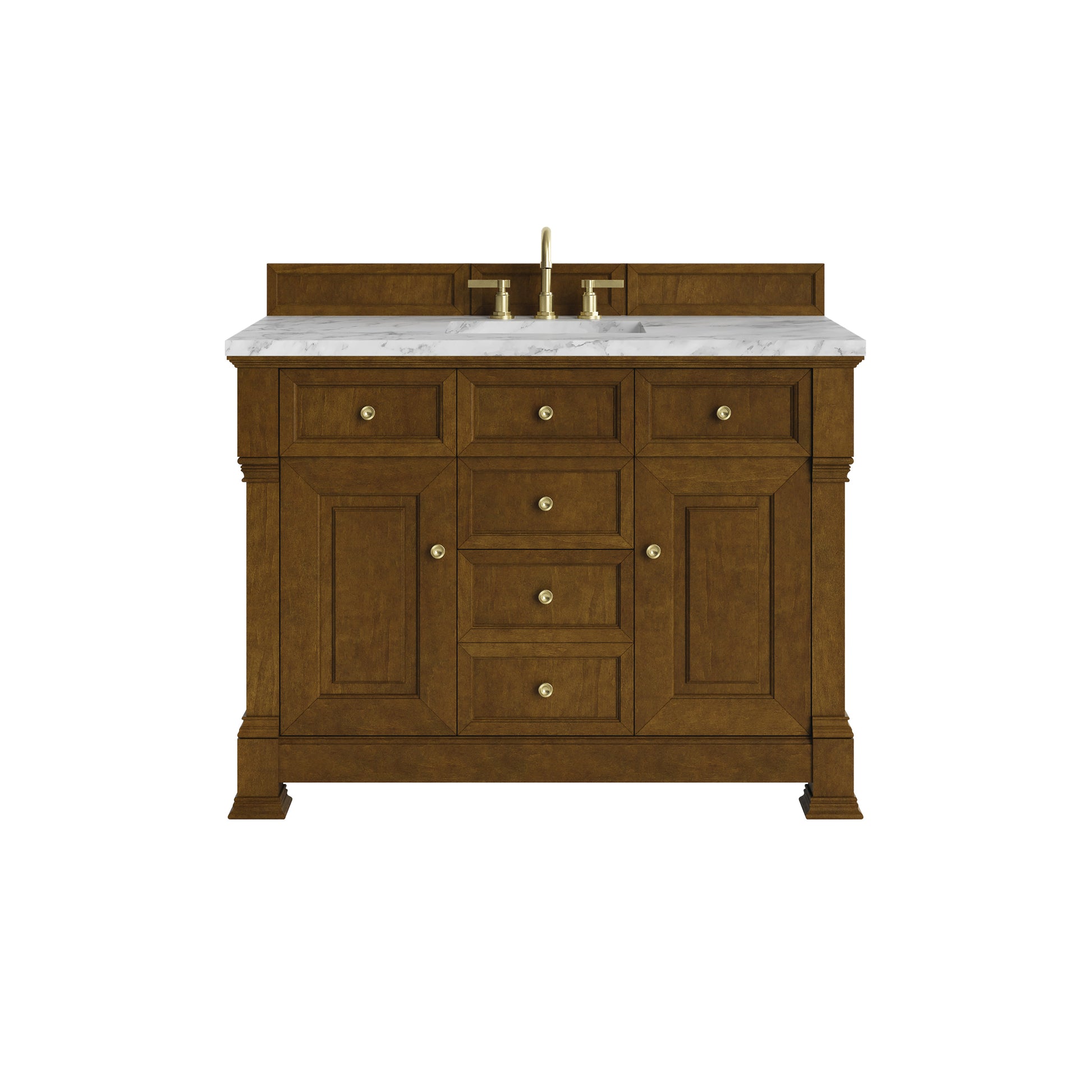 Renovate for Less Atlanta Brookfield 48" Single Vanity, Honey Oak w/3 CM Carrara White Marble Top