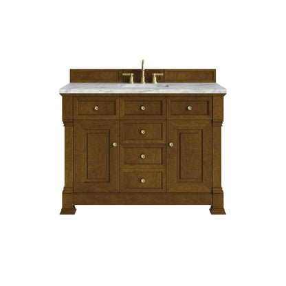 Renovate for Less Atlanta Brookfield 48" Single Vanity, Honey Oak w/3 CM Carrara White Marble Top