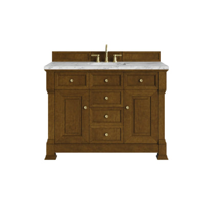 Brookfield 48" Single Vanity, Honey Oak w/3 CM Carrara White Marble Top