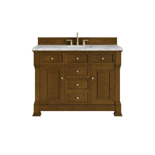 Brookfield 48" Single Vanity, Honey Oak w/3 CM Carrara White Marble Top