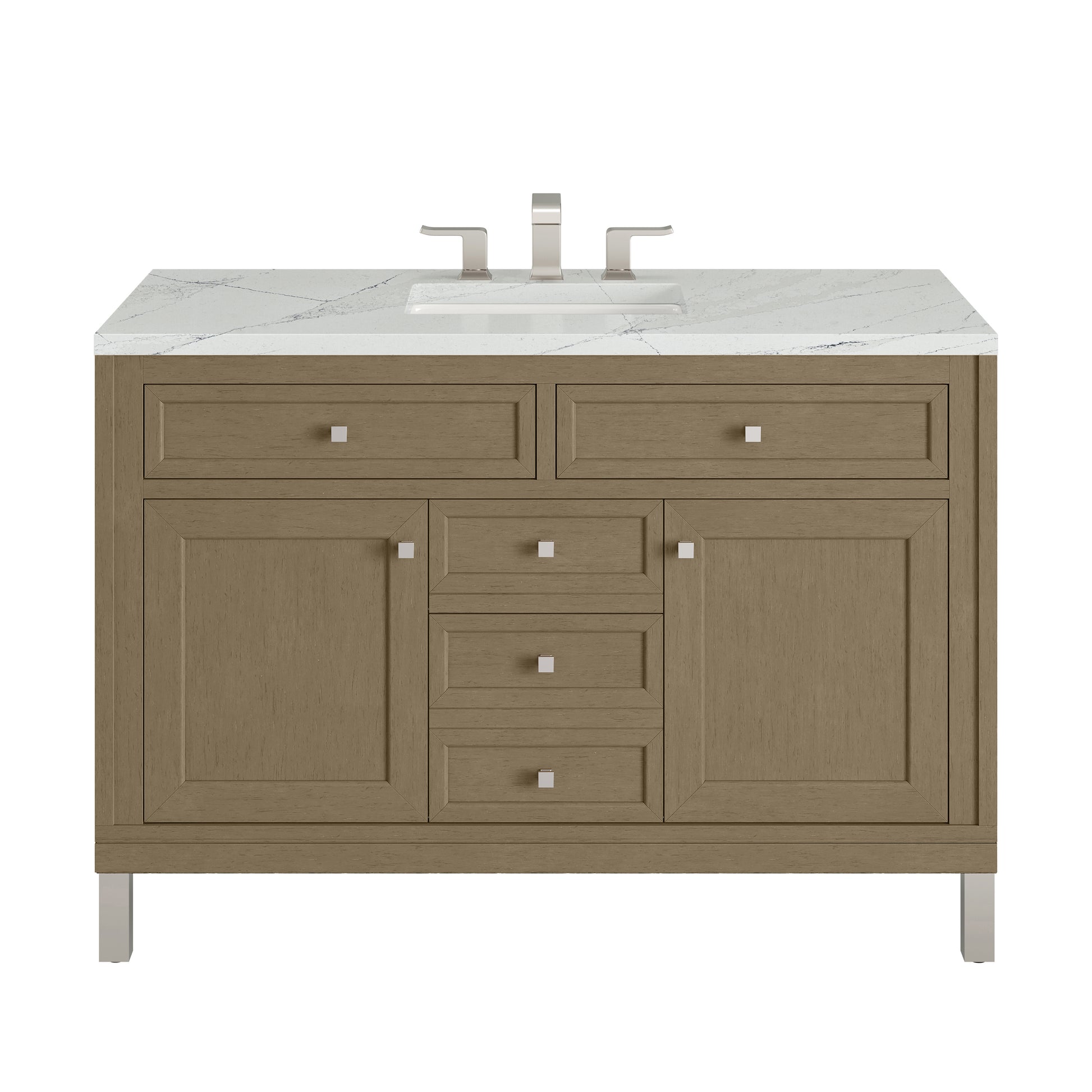 Renovate for Less Atlanta Chicago 48" Single Vanity, Walnut Whisper, w/ 3 CM Ethereal Noctis Silestone® Top w/FreePower Wireless Charger