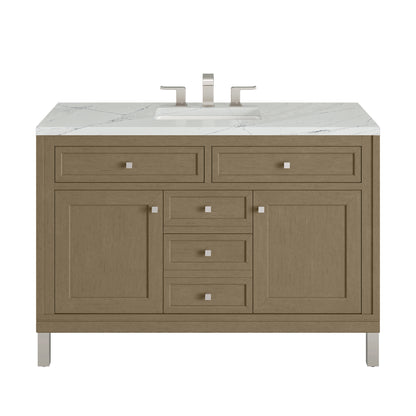 Renovate for Less Atlanta Chicago 48" Single Vanity, Walnut Whisper, w/ 3 CM Ethereal Noctis Silestone® Top w/FreePower Wireless Charger