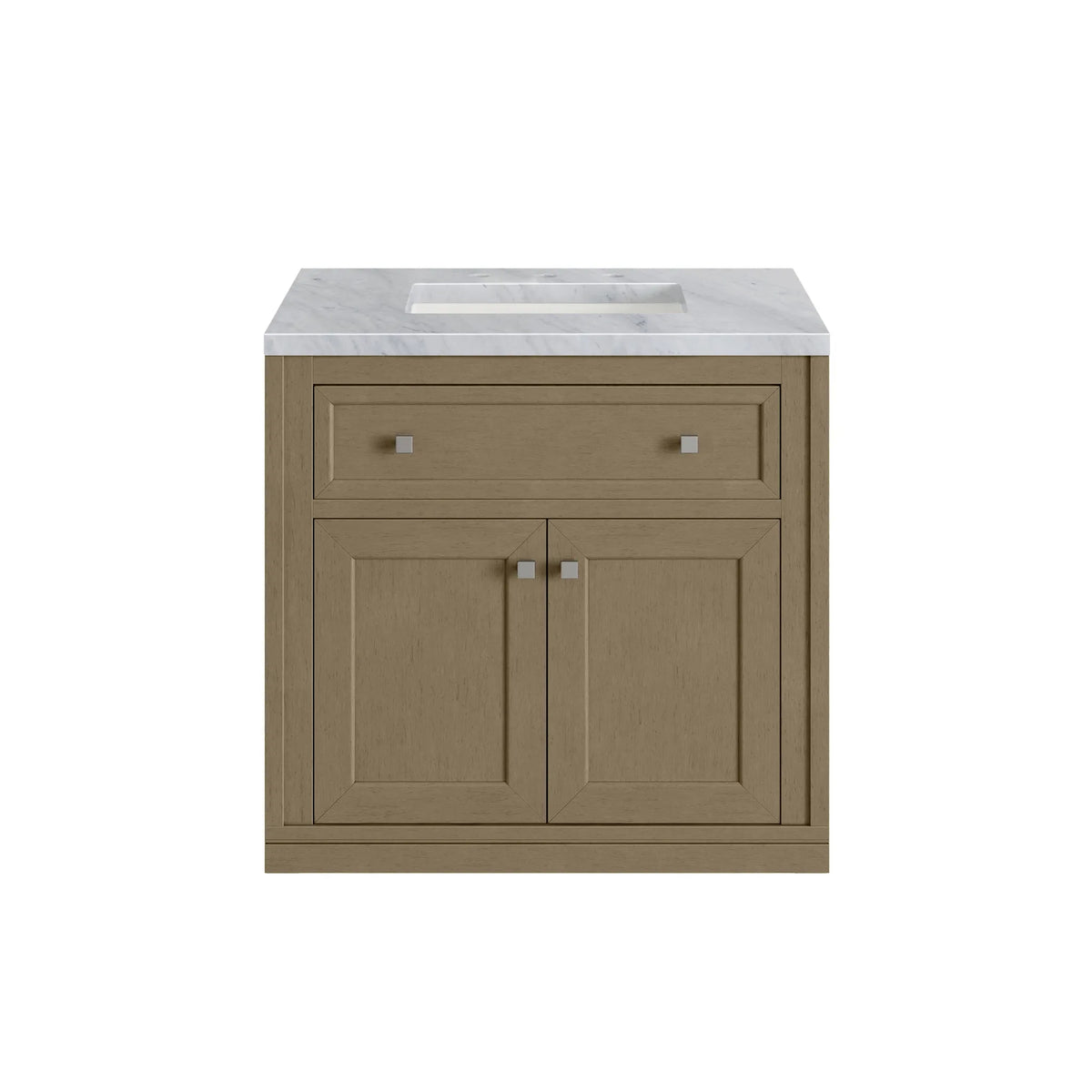 Chicago 30" Single Vanity, Walnut Whisper, w/ 3 CM Carrara Marble Top