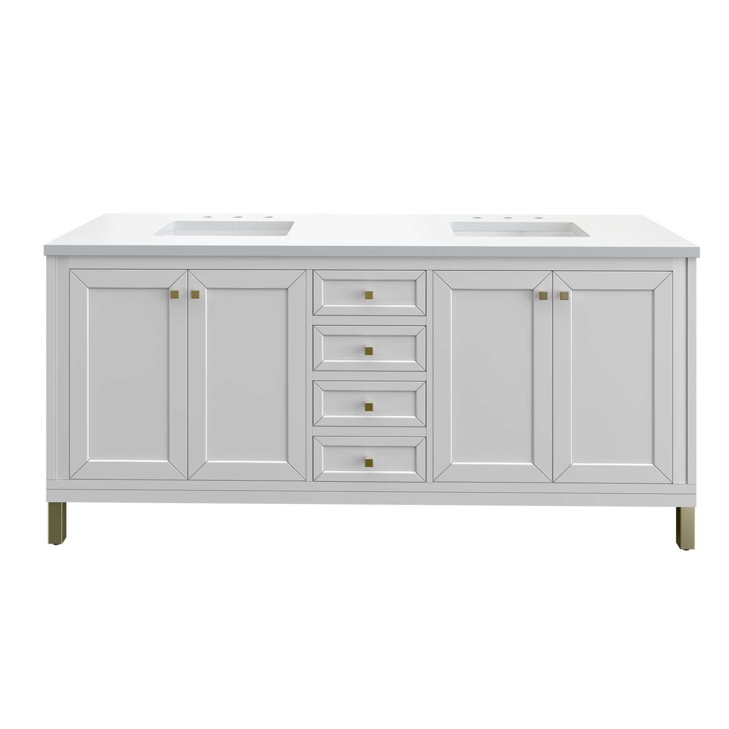 Renovate for Less Atlanta Chicago 72" Double Vanity, Glossy White, w/ 3 CM White Zeus Silestone® Top