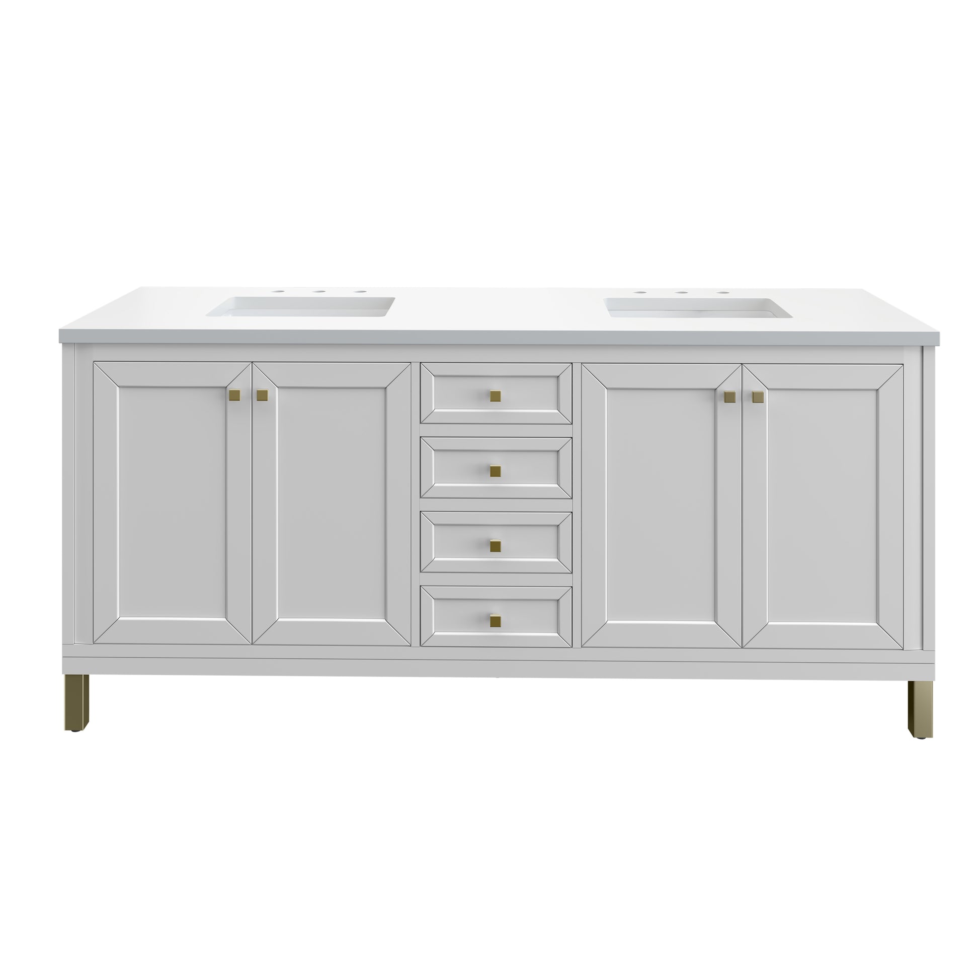Renovate for Less Atlanta Chicago 72" Double Vanity, Glossy White, w/ 3 CM White Zeus Silestone® Top
