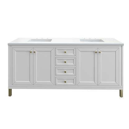 Renovate for Less Atlanta Chicago 72" Double Vanity, Glossy White, w/ 3 CM White Zeus Silestone® Top