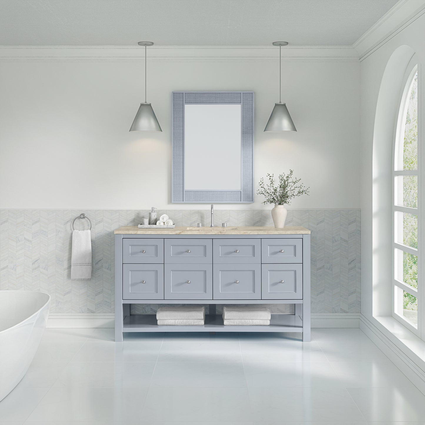 Renovate for Less Atlanta Breckenridge 60" Single Vanity, Serenity Blue, w/ 3 CM Tajnar Eclos Top