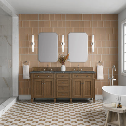 Renovate for Less Atlanta Brittany 72" Double Vanity, Saddle Brown w/ 3 CM Parisien Bleu Silestone Top