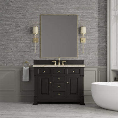 Renovate for Less Atlanta Brookfield 48" Single Vanity, Black Onyx, w/ 3 CM Tajnar Eclos Top w/FreePower Wireless Charger