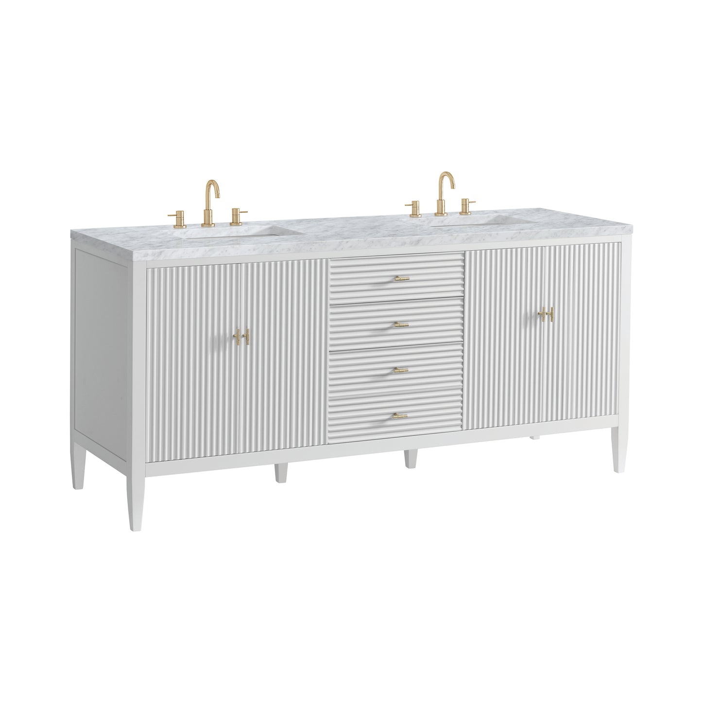 Renovate for Less Atlanta Myrrin 72" Double Vanity, Bright White w/ 3 CM Carrara White Marble Top