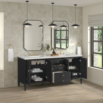 Renovate for Less Atlanta Myrrin 72" Double Vanity, Carbon Oak w/ 3 CM Lime Delight Silestone Top