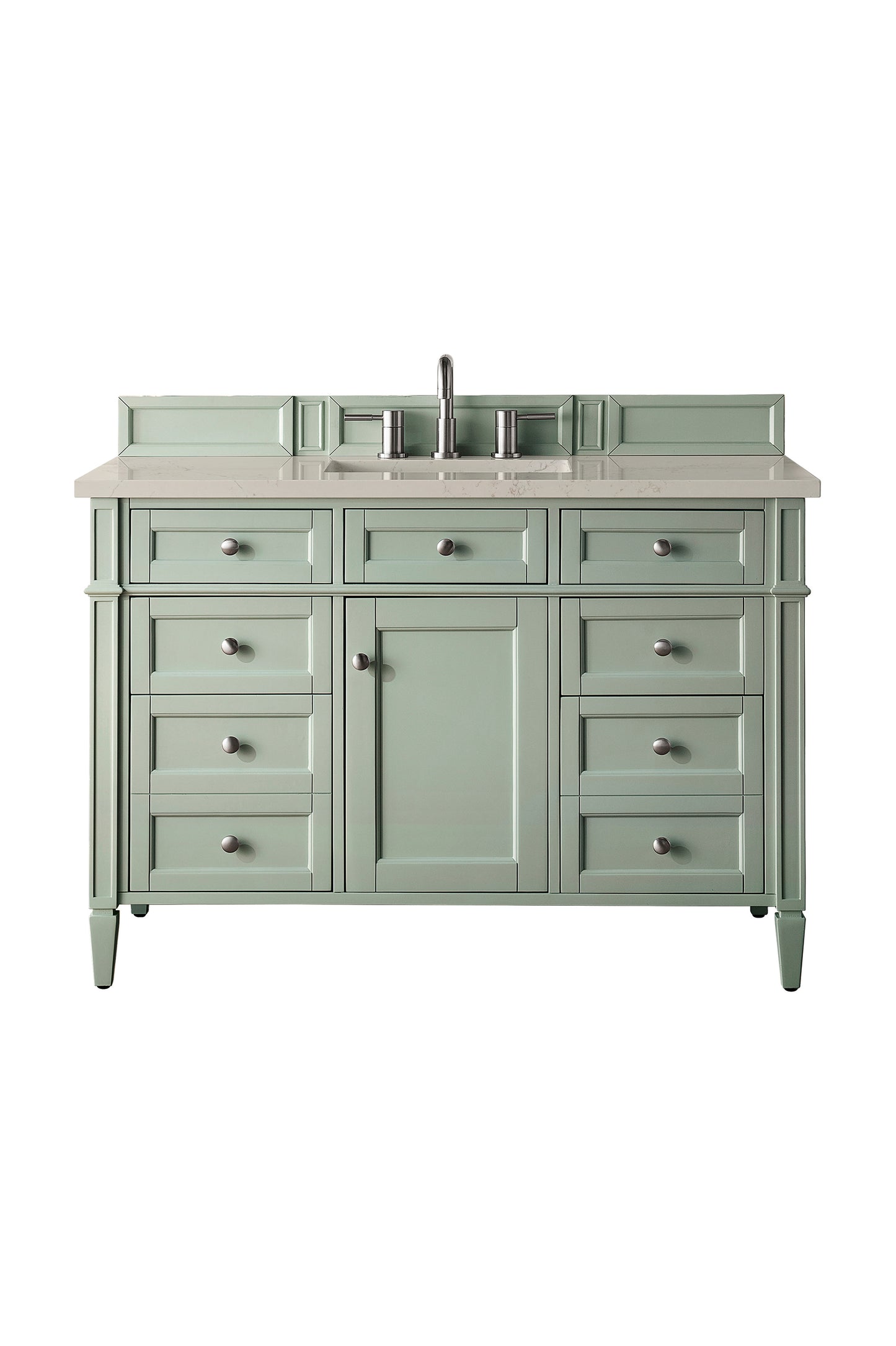 Renovate for Less Atlanta Brittany 48" Single Vanity, Sage Green, w/ 3 CM Siberian Silestone Top w/FreePower Wireless Charger