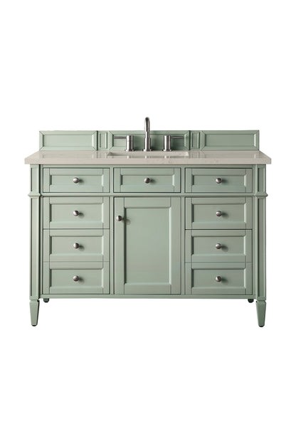 Renovate for Less Atlanta Brittany 48" Single Vanity, Sage Green, w/ 3 CM Siberian Silestone Top w/FreePower Wireless Charger