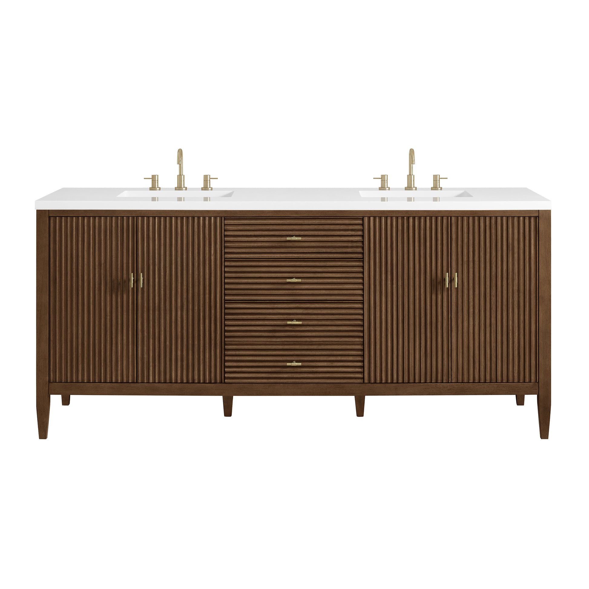 Renovate for Less Atlanta Myrrin 72" Double Vanity, Mid Century Walnut w/ 3 CM White Zeus Silestone Top