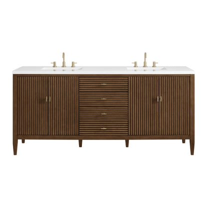 Renovate for Less Atlanta Myrrin 72" Double Vanity, Mid Century Walnut w/ 3 CM White Zeus Silestone Top