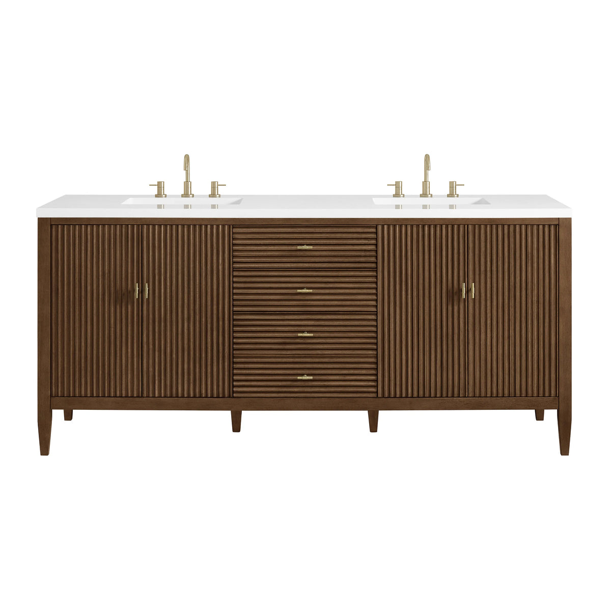 Myrrin 72" Double Vanity, Mid Century Walnut w/ 3 CM White Zeus Silestone Top