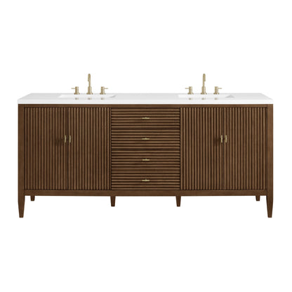 Myrrin 72" Double Vanity, Mid Century Walnut w/ 3 CM White Zeus Silestone Top