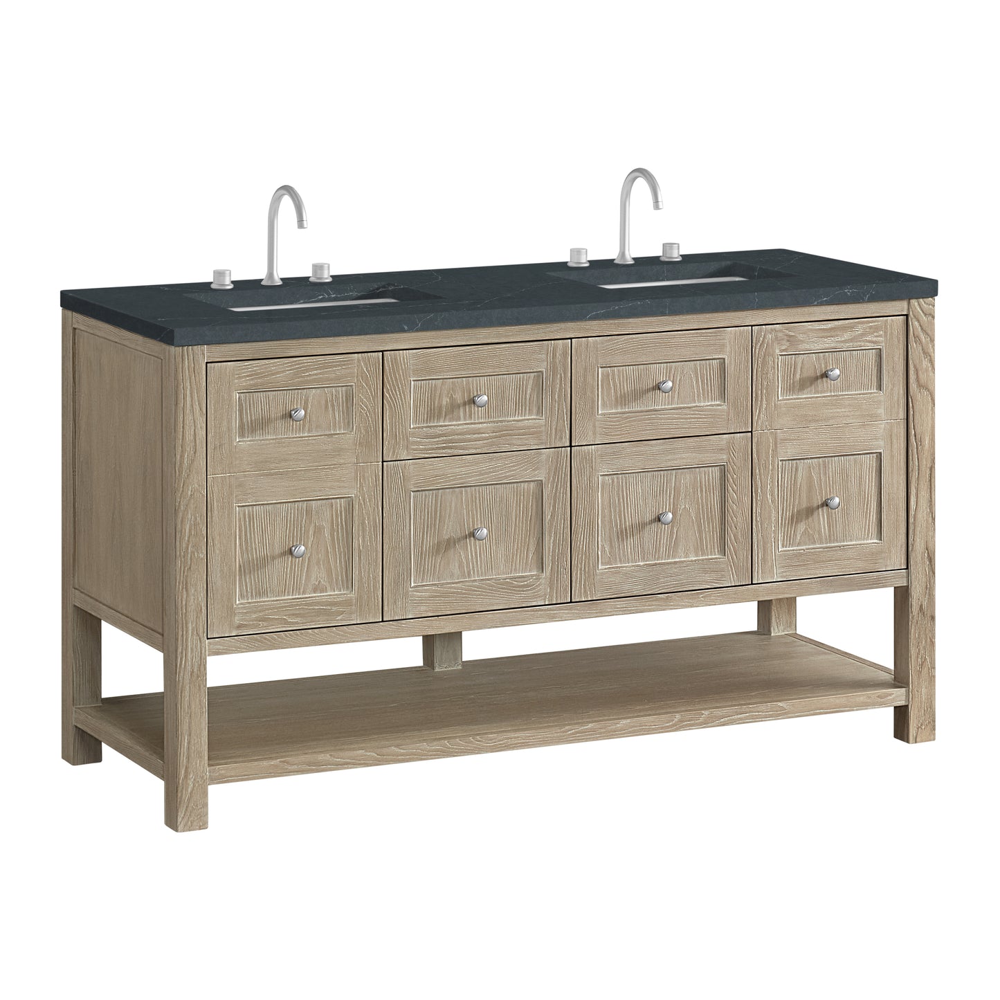 Renovate for Less Atlanta Breckenridge 60" Double Vanity, Whitewashed Oak, w/ 3 CM Charcoal Soapstone Quartz Top