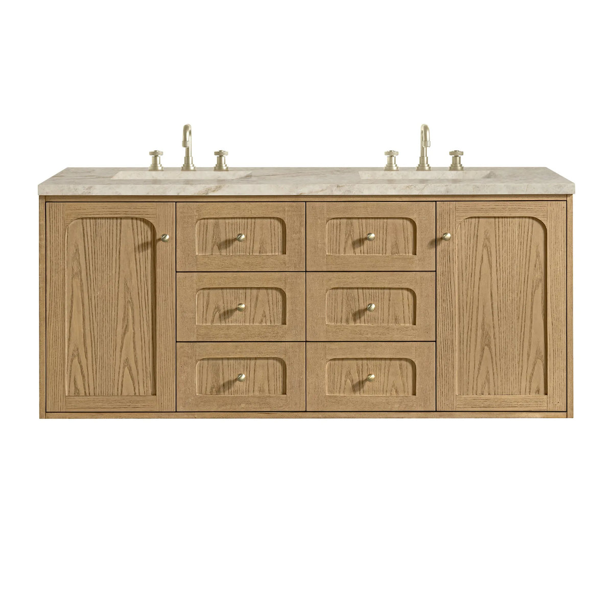 Laurent 60" Double Vanity, Light Natural Oak, w/ 3 CM Tajnar Eclos Top