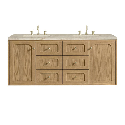 Laurent 60" Double Vanity, Light Natural Oak, w/ 3 CM Tajnar Eclos Top