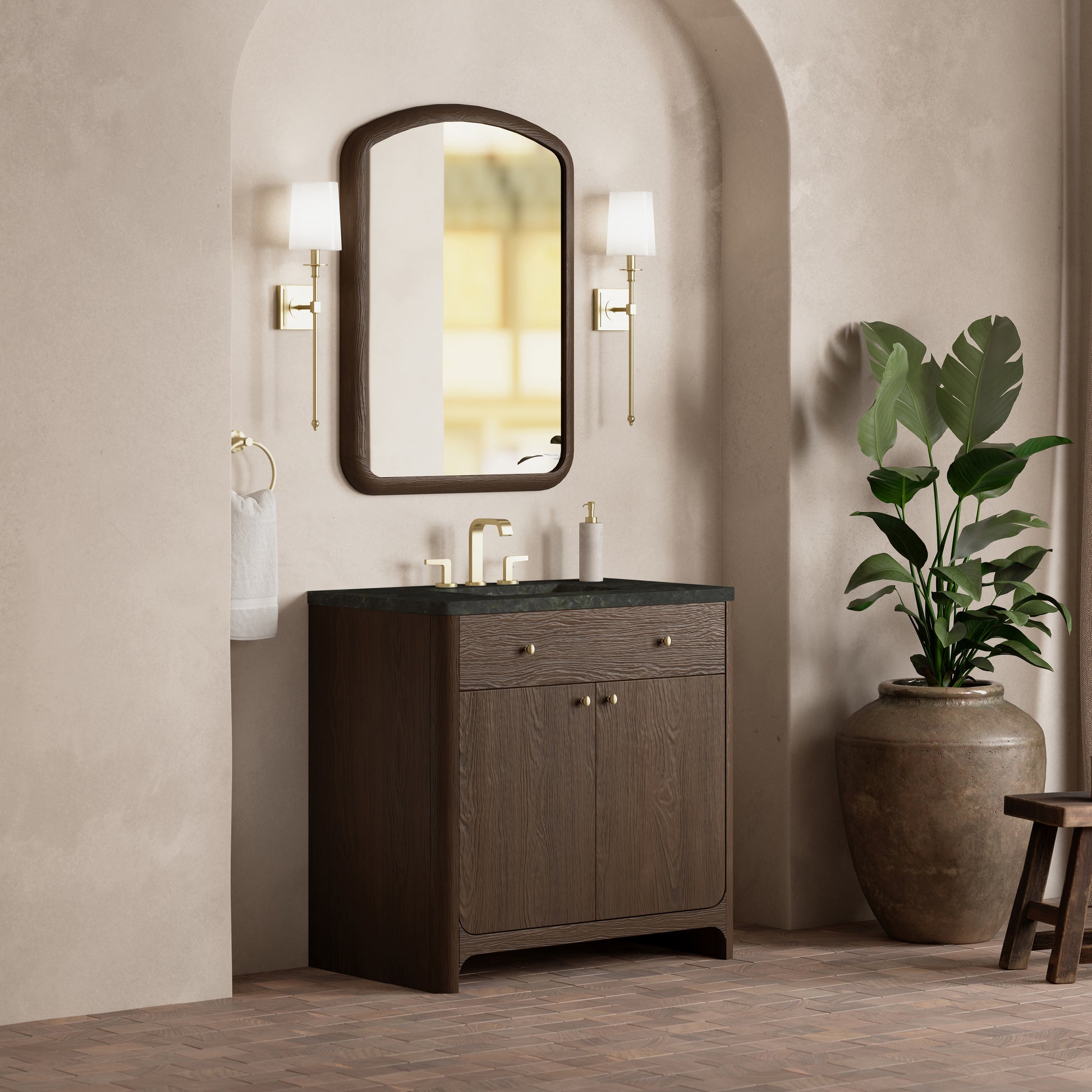 Renovate for Less Atlanta Gracyn 36" Single Vanity, Sable, w/ 3 CM Phantome Eclos Widespread Top