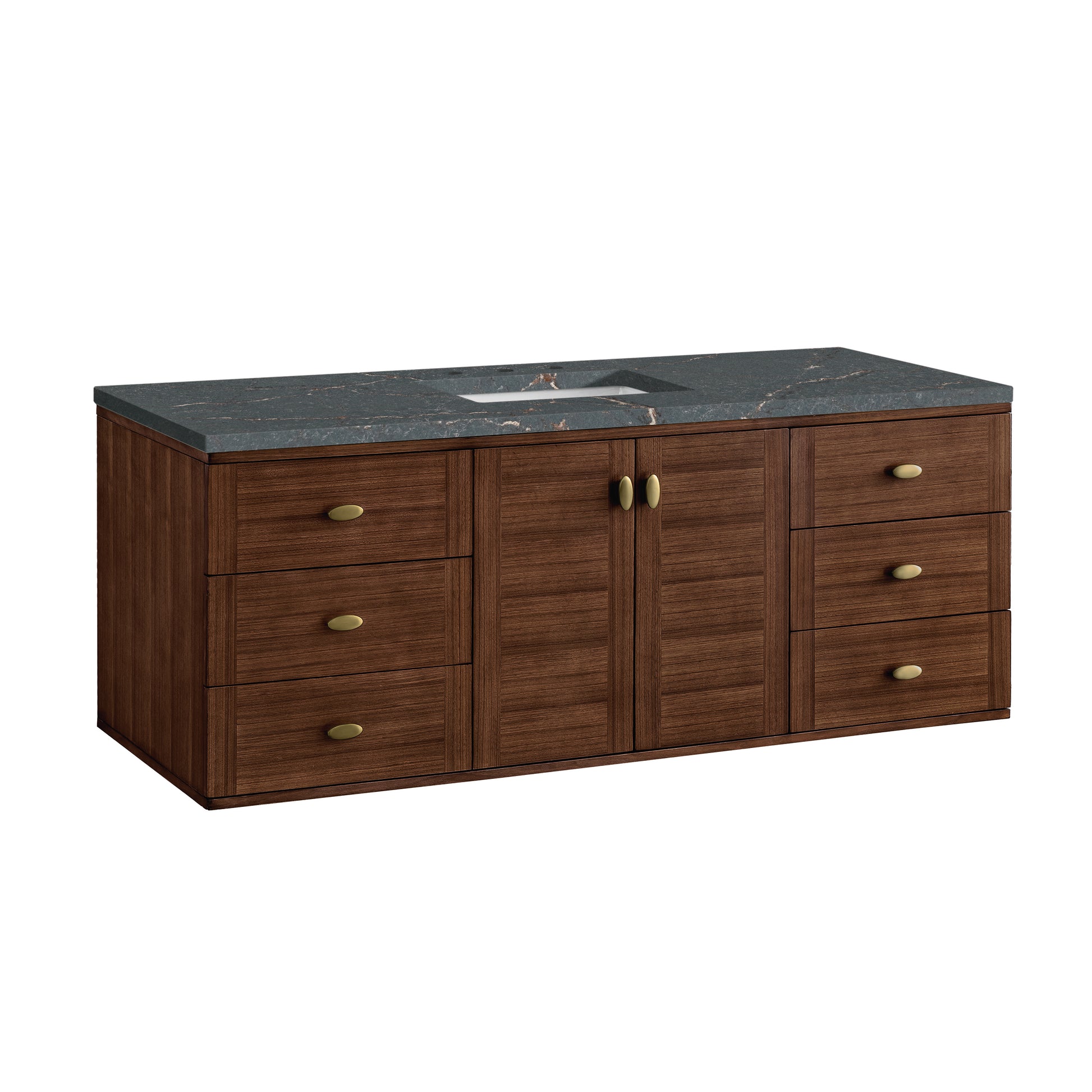 Renovate for Less Atlanta Amberly 60" Single Vanity, Mid-Century Walnut w/ 3 CM Parisien Bleu Top