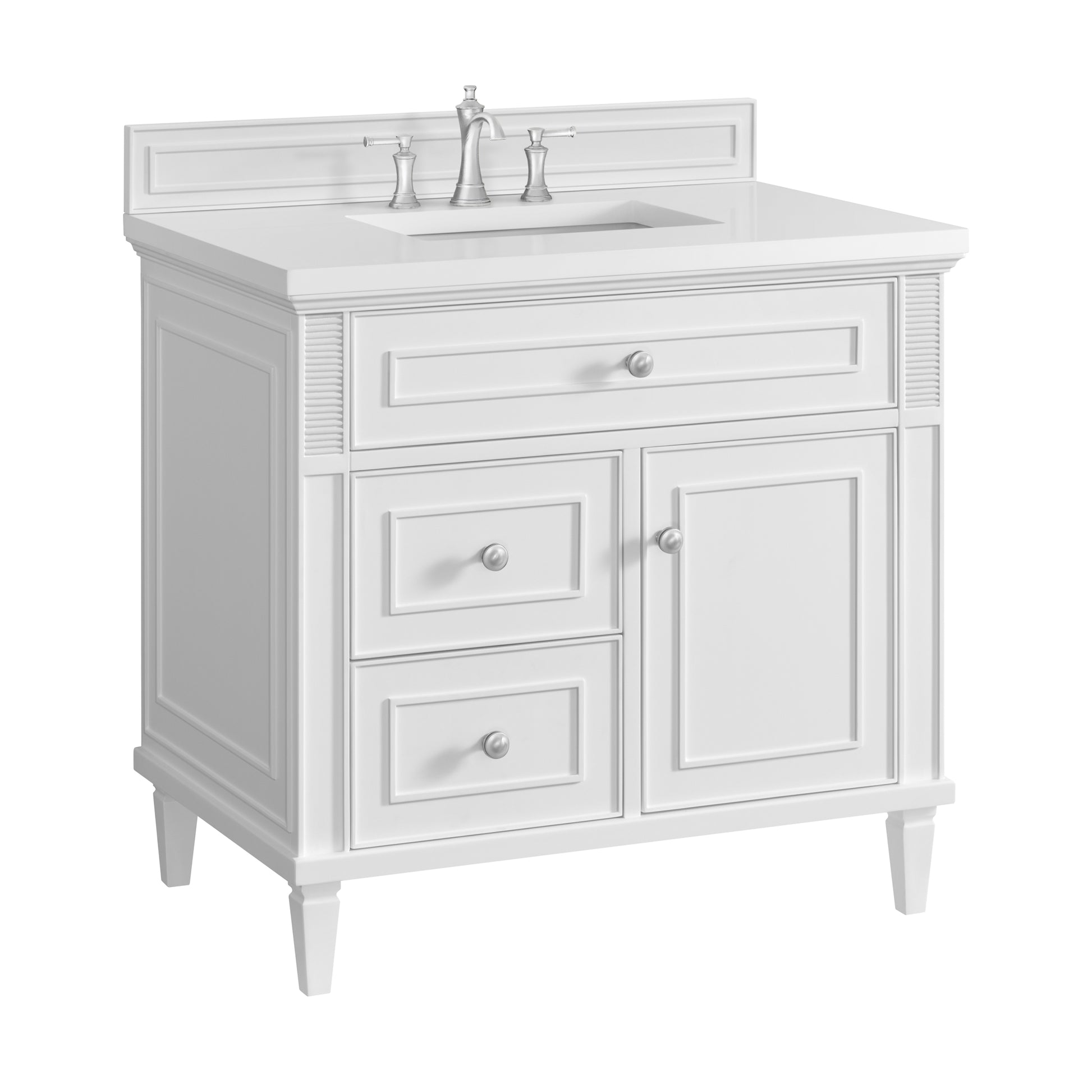 Renovate for Less Atlanta Lorelai 36" Single Vanity, Bright White w/ 3 CM White Zeus Silestone Top