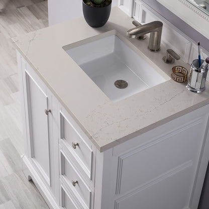 Renovate for Less Atlanta De Soto 30" Single Vanity, Bright White, w/ 3 CM Siberian Silestone Top