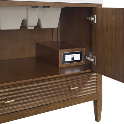Renovate for Less Atlanta Myrrin 36" Vanity, Mid Century Walnut w/ 3 CM Eternal Jasmine Pearl Silestone Top