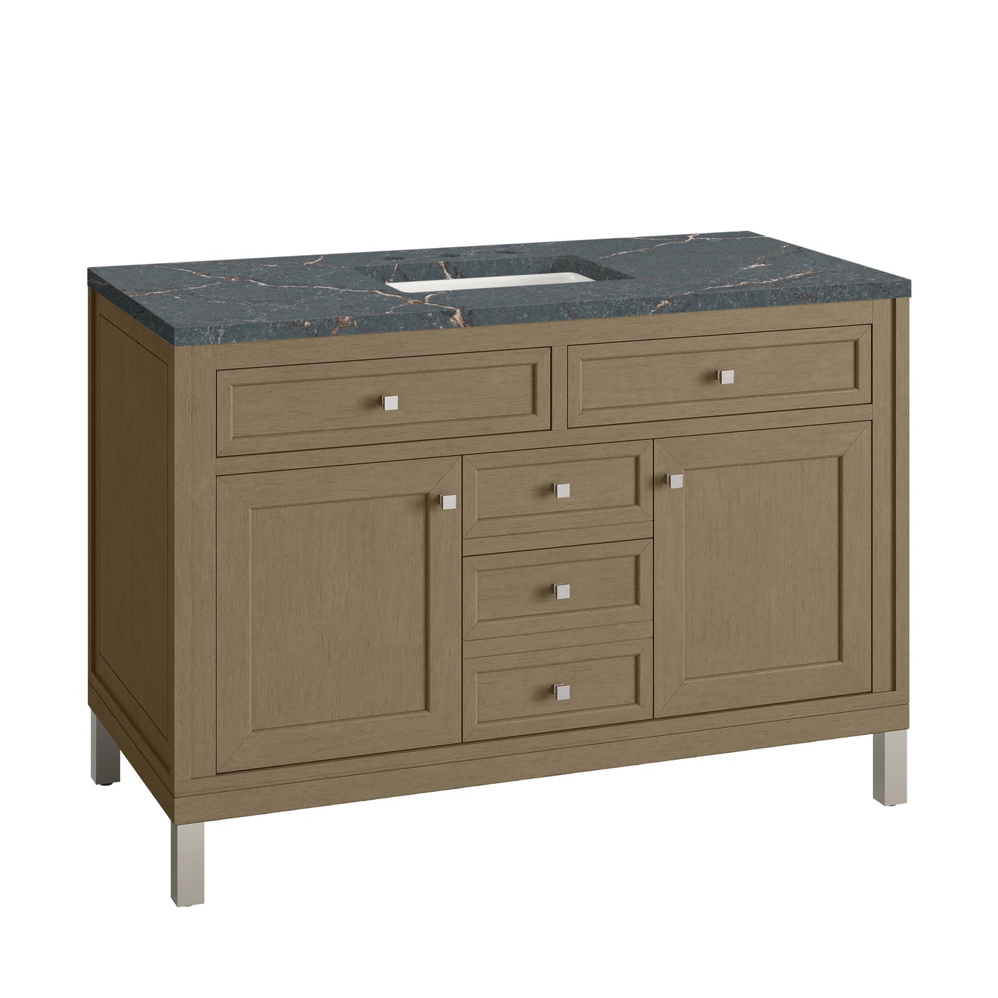 Renovate for Less Atlanta Chicago 48" Single Vanity, Walnut Whisper, w/ 3 CM Parisien Bleu Silestone® Top w/FreePower Wireless Charger