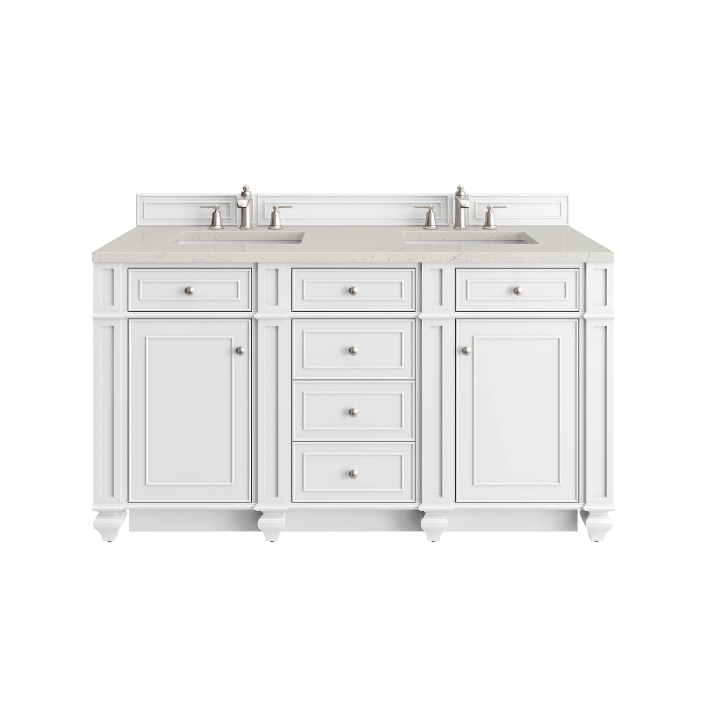 Renovate for Less Atlanta Bristol 60" Double Vanity, Bright White, w/ 3 CM Siberian Silestone Top w/FreePower Wireless Charger