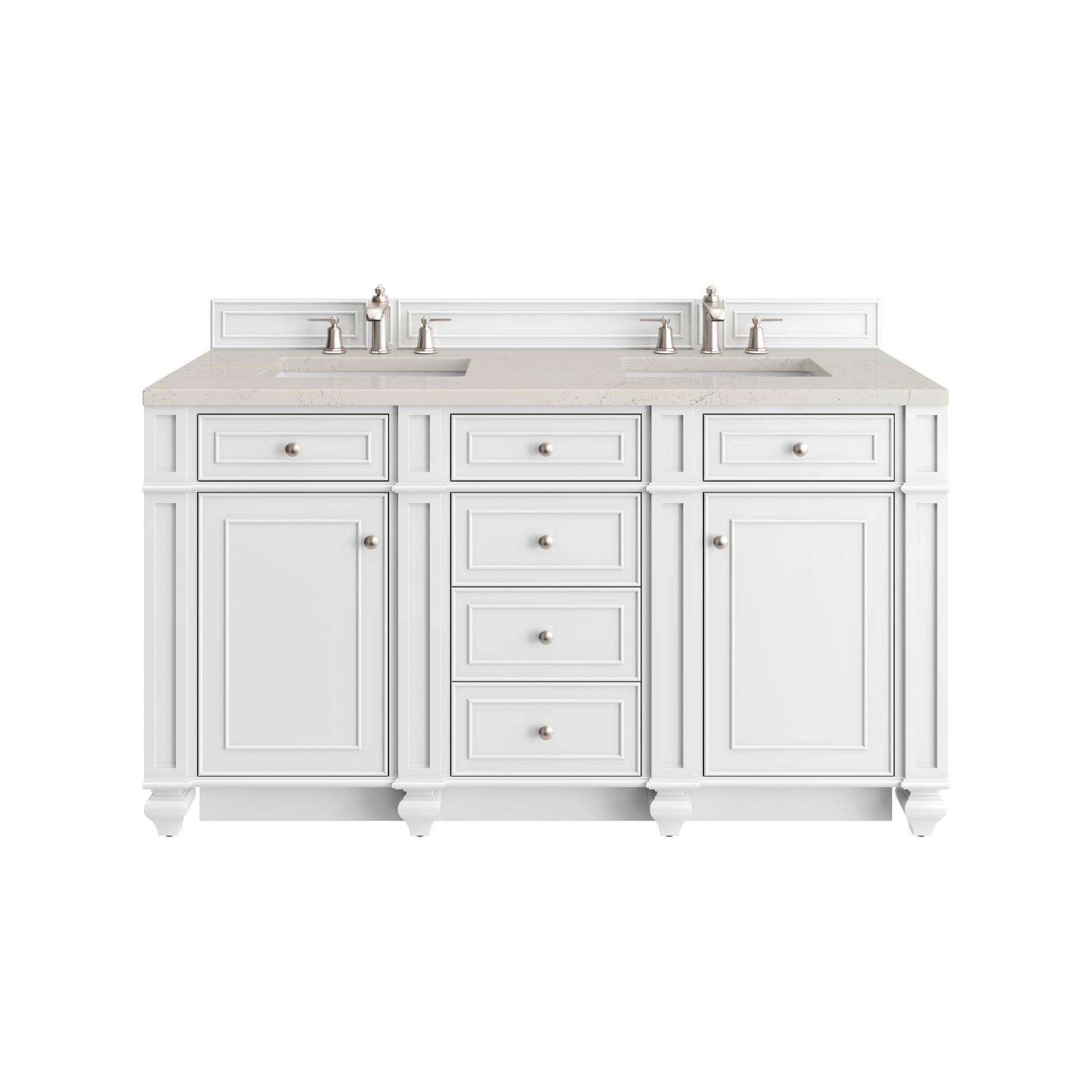Renovate for Less Atlanta Bristol 60" Double Vanity, Bright White, w/ 3 CM Siberian Silestone Top w/FreePower Wireless Charger