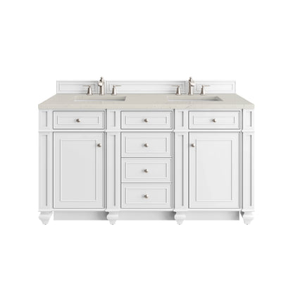 Renovate for Less Atlanta Bristol 60" Double Vanity, Bright White, w/ 3 CM Siberian Silestone Top w/FreePower Wireless Charger