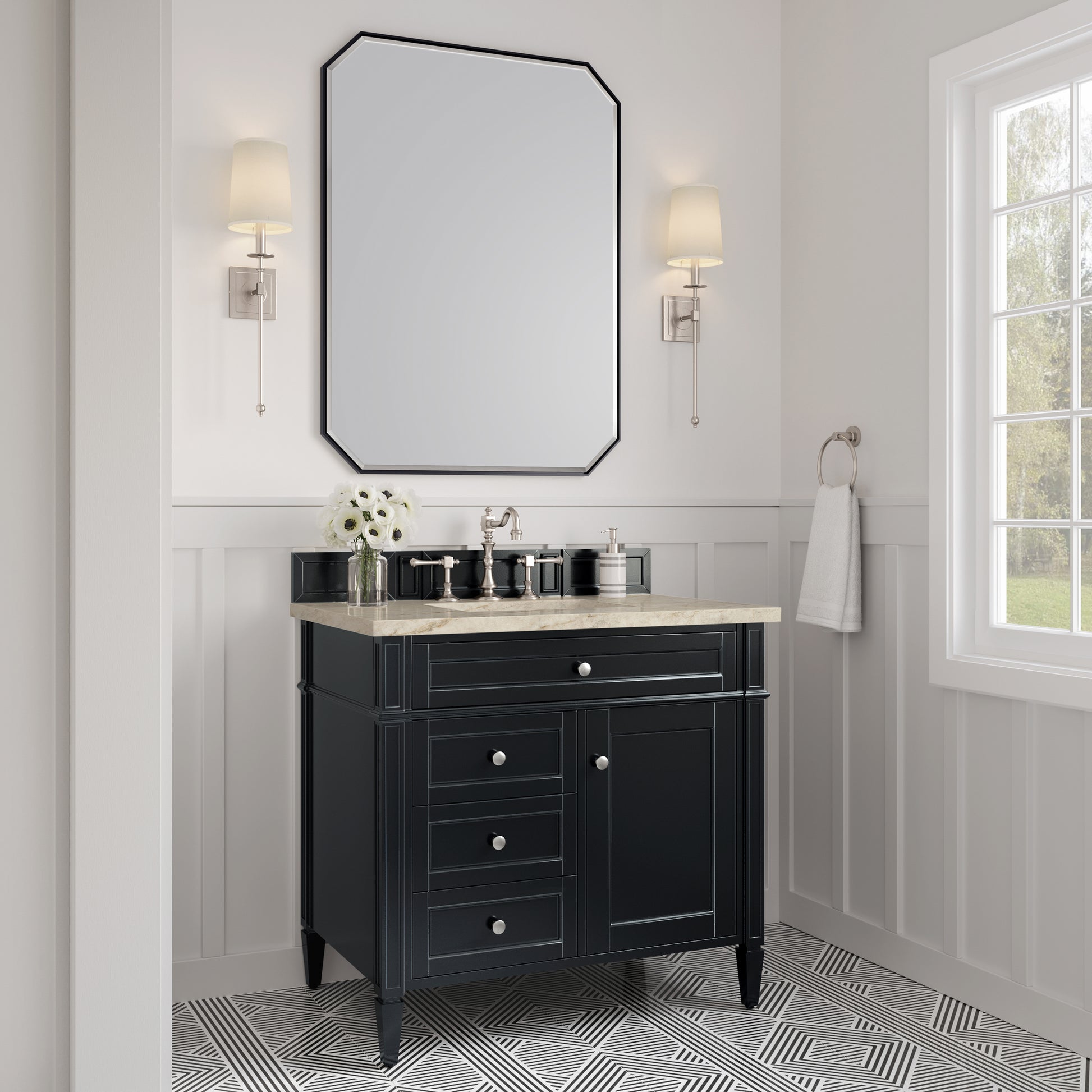 Renovate for Less Atlanta Brittany 36" Single Vanity, Black Onyx, w/ 3 CM Tajnar Eclos Top