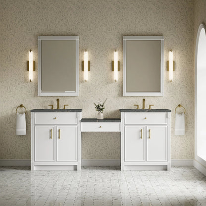 Bellshire 84" Dual Vanity Set with 24" Make-Up Counter, Bright White w/3 cm Parisien Bleu Silestone Top