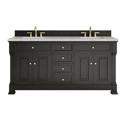 Renovate for Less Atlanta Brookfield 72" Double Vanity, Black Onyx w/ 3 CM Eternal Jasmine Pearl Silestone Top
