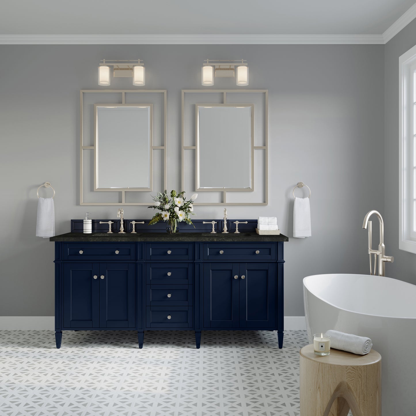 Renovate for Less Atlanta Brittany 72" Double Vanity, Victory Blue, w/ 3 CM Phantome Eclos Top