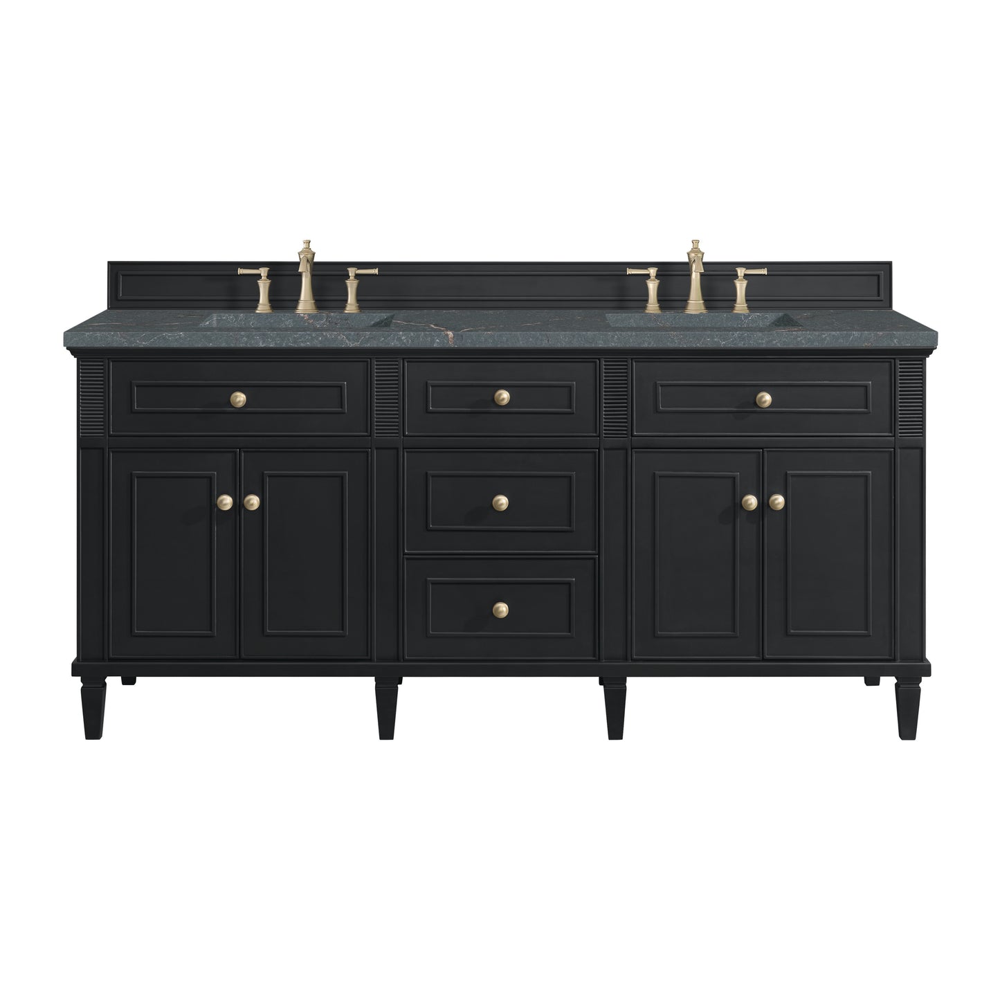 Renovate for Less Atlanta Lorelai 72" Double Vanity, Black Onyx w/ 3 CM Parisien Bleu Silestone Top w/FreePower Wireless Charger