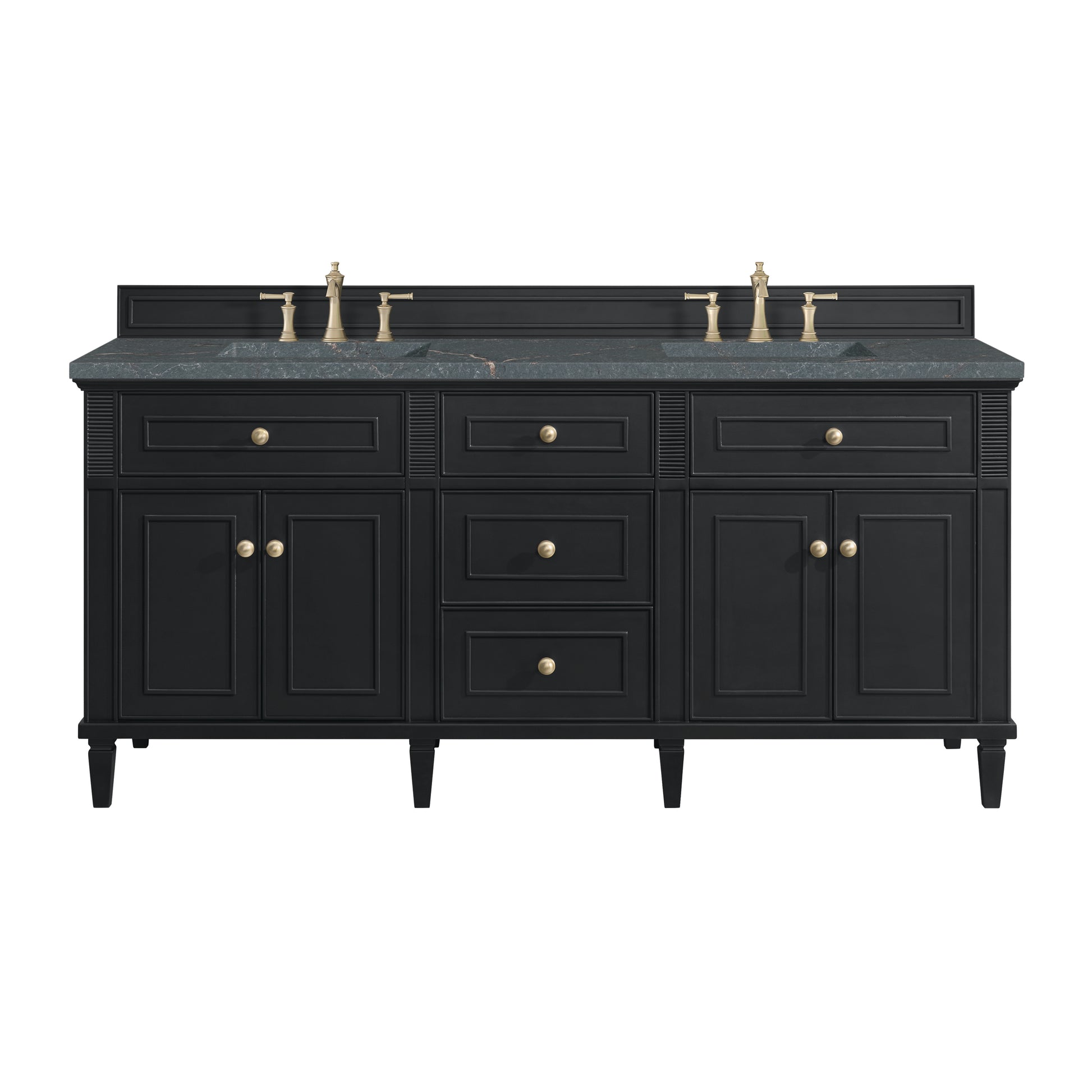 Renovate for Less Atlanta Lorelai 72" Double Vanity, Black Onyx w/ 3 CM Parisien Bleu Silestone Top w/FreePower Wireless Charger