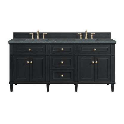 Renovate for Less Atlanta Lorelai 72" Double Vanity, Black Onyx w/ 3 CM Parisien Bleu Silestone Top w/FreePower Wireless Charger