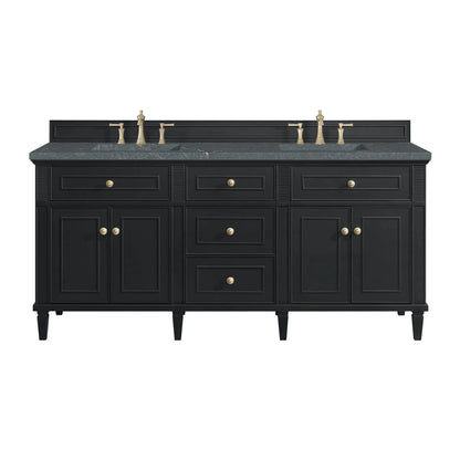 Lorelai 72" Double Vanity, Black Onyx w/ 3 CM Parisien Bleu Silestone Top