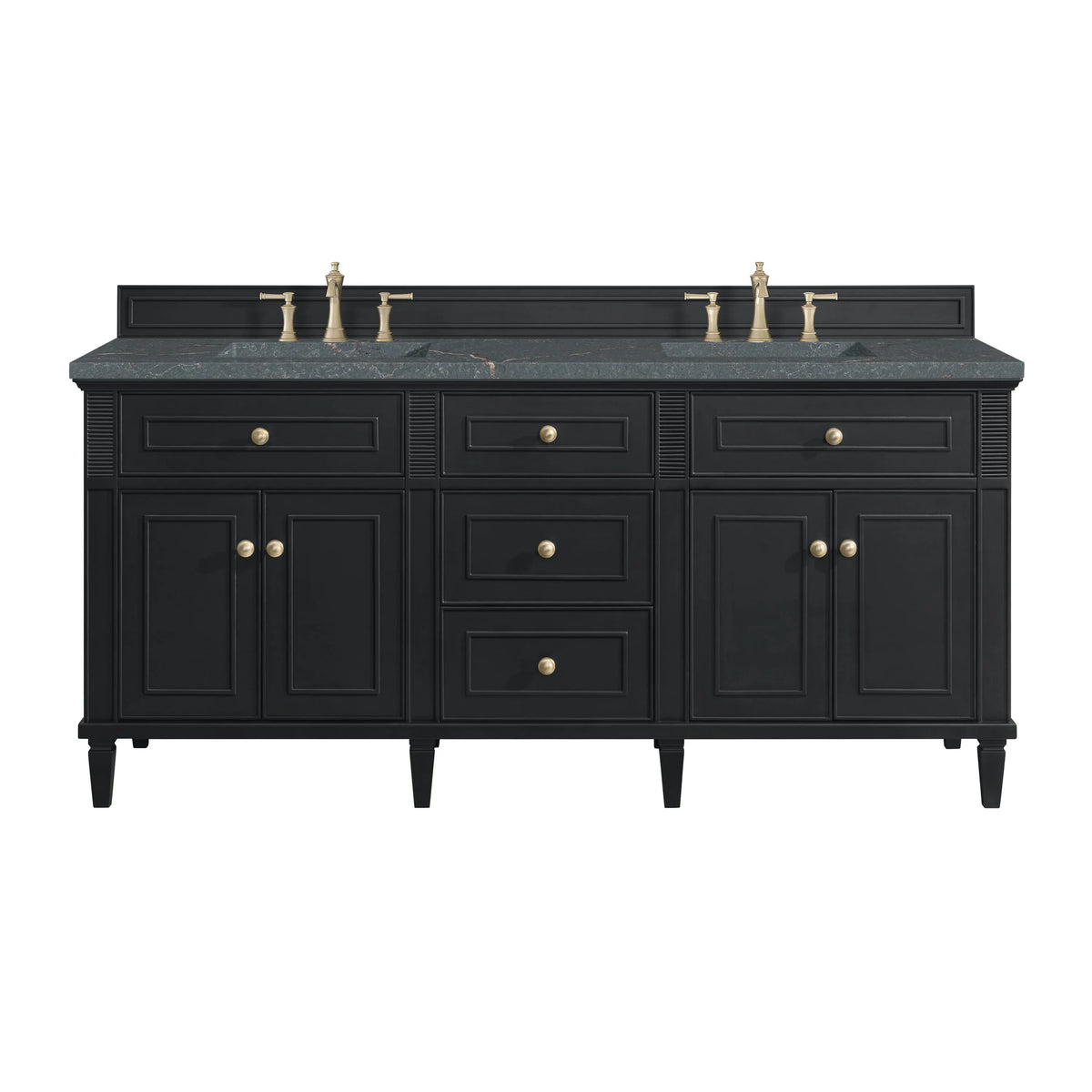 Lorelai 72" Double Vanity, Black Onyx w/ 3 CM Parisien Bleu Silestone Top w/FreePower Wireless Charger