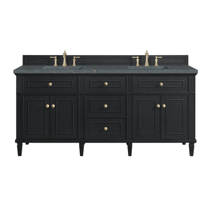 Lorelai 72" Double Vanity, Black Onyx w/ 3 CM Parisien Bleu Silestone Top w/FreePower Wireless Charger